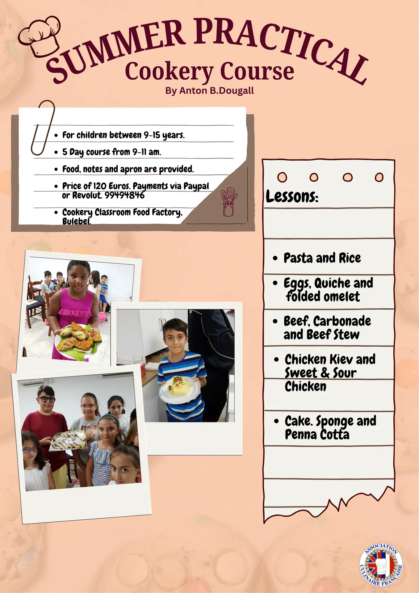 Summer Practical Cookery Course For Children Early Booking